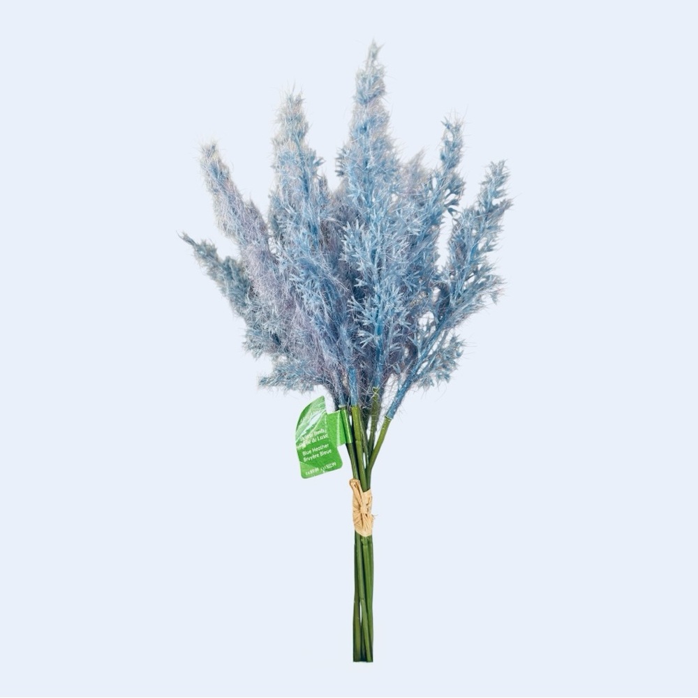 Blue Heather Artificial Pampas Grass Bouquet Faux Flowers 15”